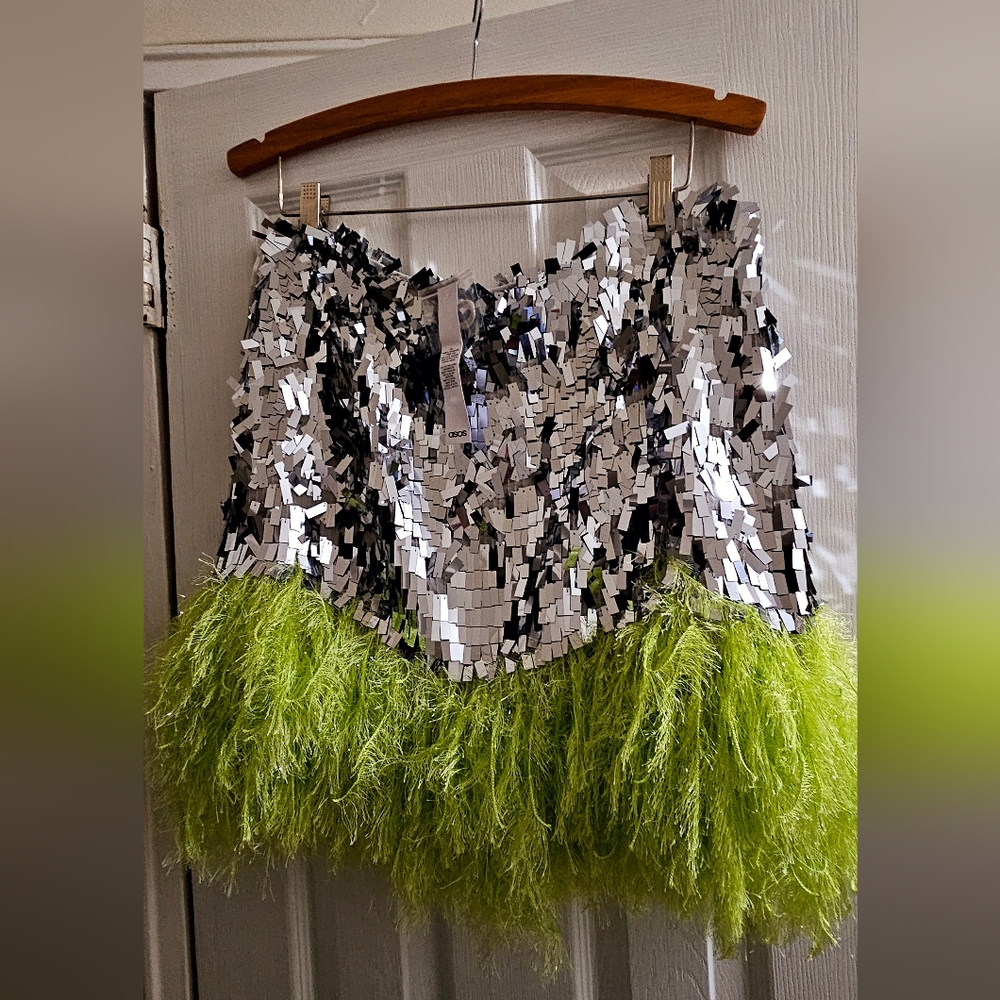 ASOS Green and Silver Sequin Mini Skirt